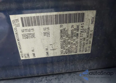 2018 Nissan Maxima 3.5 Sv z USA, uszkodzony, nr VIN 1N4AA6AP9JC378145